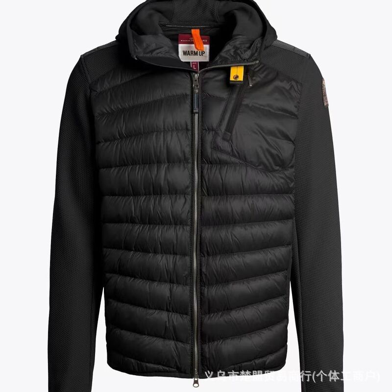 Pjs European and American Style Men's Hooded Patchwork Duck down Jacket, Thin Quilted Knit Jacket, Dopamine Lightweight Coat