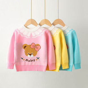 Wholesale Autumn and Winter New Korean Style Children's Pullover Sweater Cotton Thread Bear Girl Baby Cute Bottoming Sweater