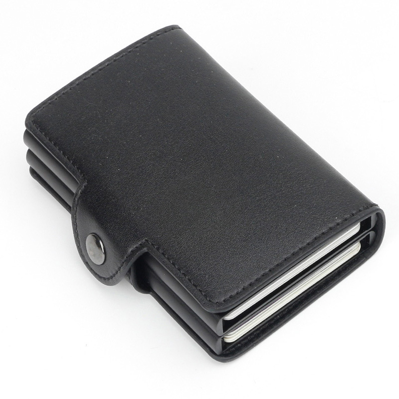 Comercio exterior transfronterizo RFID titular de la tarjeta de metal de aluminio de doble capa PU caja de tarjeta cardwallet anti-desgaussing láser LOGO