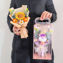 成品钩织手工花束玫瑰向日葵毛线仿真花母亲节送长辈礼盒假花跨境