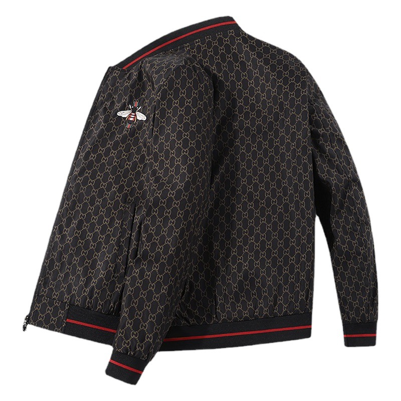 Chaqueta de los hombres de primavera y otoño nueva moda delgada chaqueta de cuello de béisbol bordado joven y de mediana edad casual impreso Top hombres