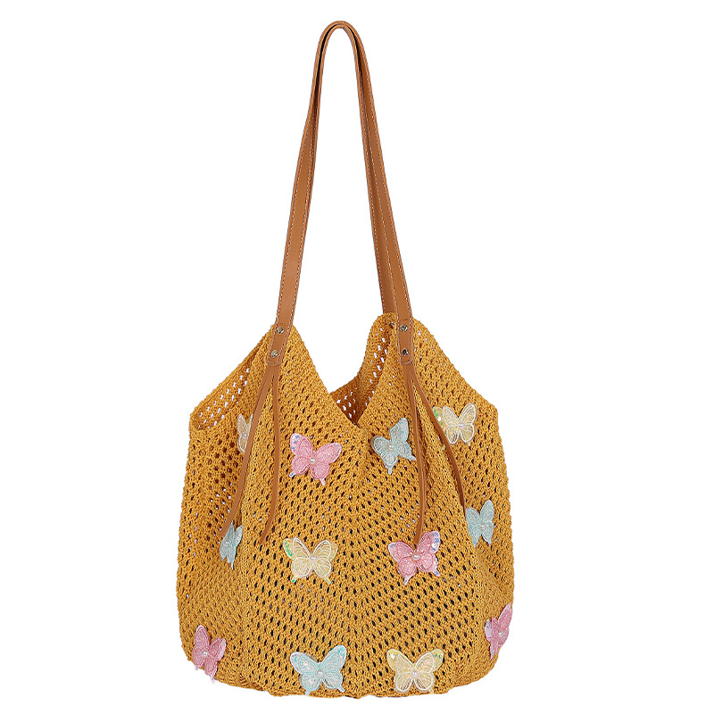 Bolso Tote de moda coreana 2025 verano nuevo bolso femenino bolso de mariposa de encaje bolso de hombro de punto de gran capacidad