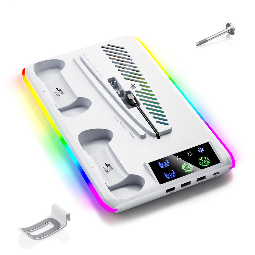 PS5/SLIM/PRO Base de enfriamiento de host universal Soporte de ventilador multifunción Soporte de mango doble con luz RGB