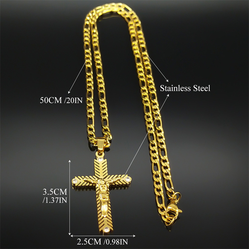 IG Style Simple Style Human Cross 304 Stainless Steel Inlay Zircon Unisex Pendant Necklace display picture 7