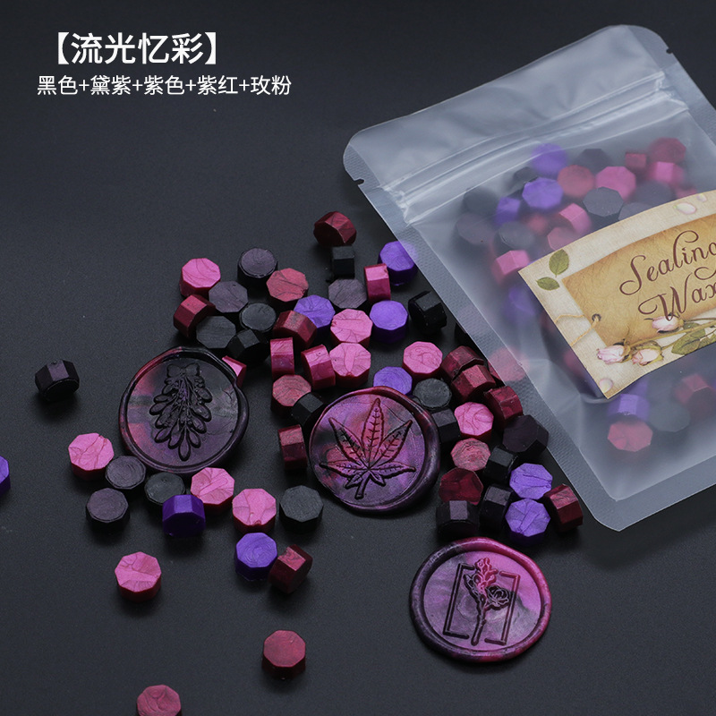 Ocho-lado fuego pintura cera grano mezclado color 35g bolsa de embalaje fuego pintura cera sello al por mayor sobre DIY mano cuenta de sellado Uso de cera
