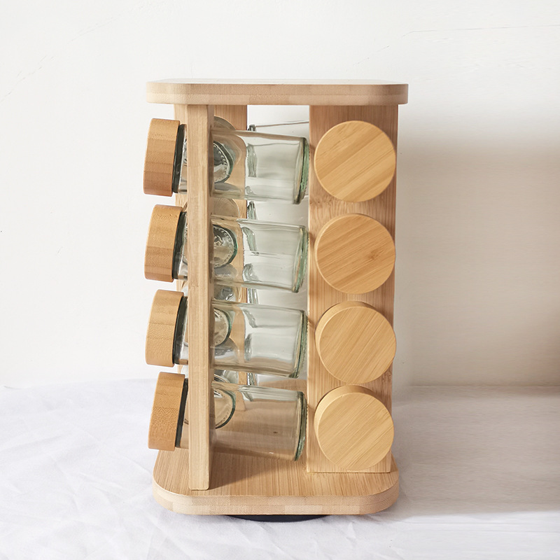 Bamboo spice rack home kitchen rotating spice rack spice bottle storage rack