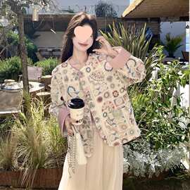 国风印花外套女年春新款年轻女装时尚气质夹克上衣