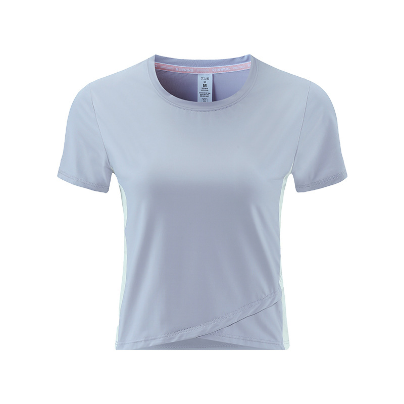 Wicking de humedad Deportes de manga corta casual para mujer camiseta de manga corta para mujer color sólido que adelgaza deportes elásticos mujeres de manga corta