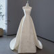 Light Wedding Dress French Strapless Satin Elegant High-end Heavy Industry Trailing Main Wedding Dress White Light Luxury Princess Dress on the Run