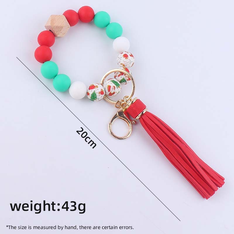 Nueva pulsera de silicona llavero creativo DIY Navidad cuentas de silicona borla colgante llavero colgante