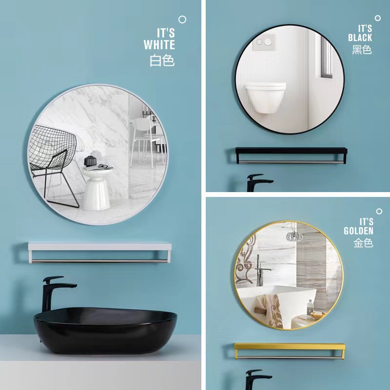 Espejo redondo de baño con estante para Norteamérica, espejo de maquillaje sin taladro, espejo nórdico de pared, espejo de baño sudamericano, espejo de tocador. image 3