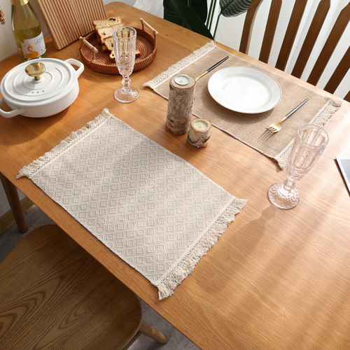 Beautiful element Nordic style jute tassel placemat gourmet photography dining table mat thermal insulation plate mat cross-border factory direct sales