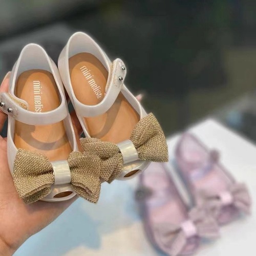 Melissa Children's Shoes 2024 New Children's Jelly Shoes Summer Girls Sandals Cloth Bow Soft Sole Princess Shoes