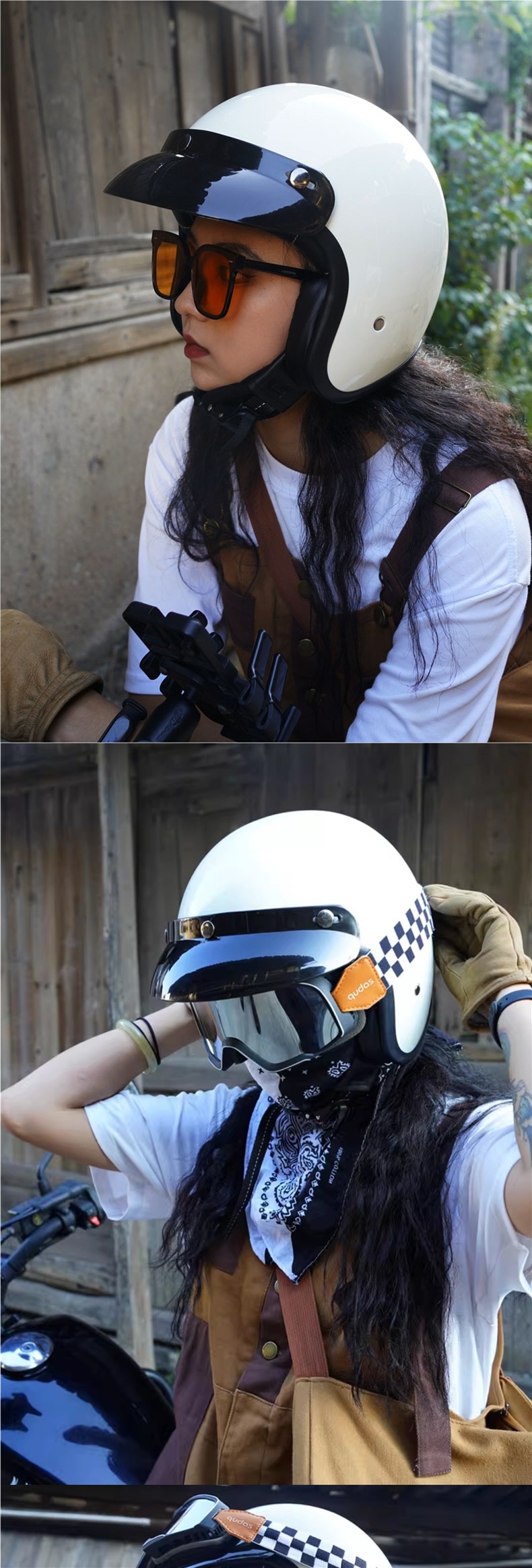 German Qudas Retro Motorcycle Helmet Men's 3C Certified Safety Helmet Four-Season Electric Vehicle Half Helmet Women