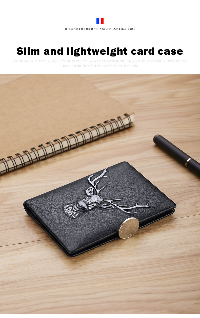 Ví card holder nam da bò thật mỏng nhẹ nhiều khe thẻ phong cách đầu hươu chi tiết 1