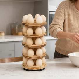 木质可旋转鸡蛋收纳架桌面立式多层鸡蛋架实木新鲜鸭蛋鸡蛋展示架