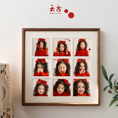 Wedding photos, wedding washed photos, printed and made into photo frames, couple photo wall combination, diy nine-square grid photo frame wall hanging