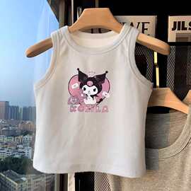 酷洛米卡通印花螺纹短款背心黑白双色可选甜酷少女感十足夏日必备
