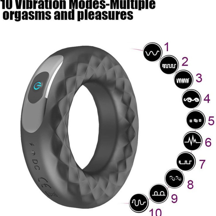 Rechargeable Vibrating Silicone Lock Ring, 10-Frequency Delay Cock Ring with Button Control — detail image 4
