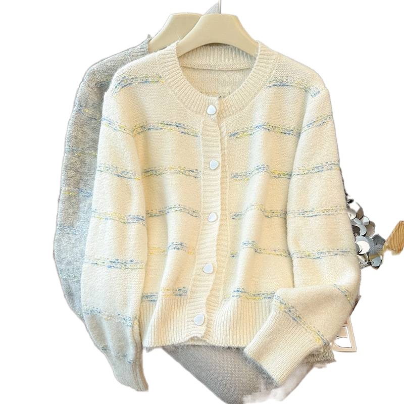 Invierno y otoño suéter fragrante color rayas dulces camisetas de punto para mujeres suaves cardigans versátiles chaqueta