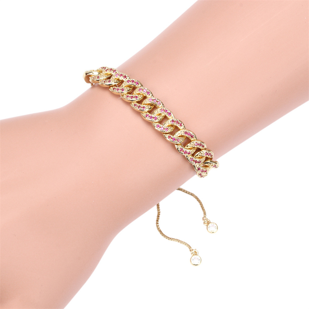 Fashion Cuban bracelet inlaid micro-color zirconium personality copper bracelet