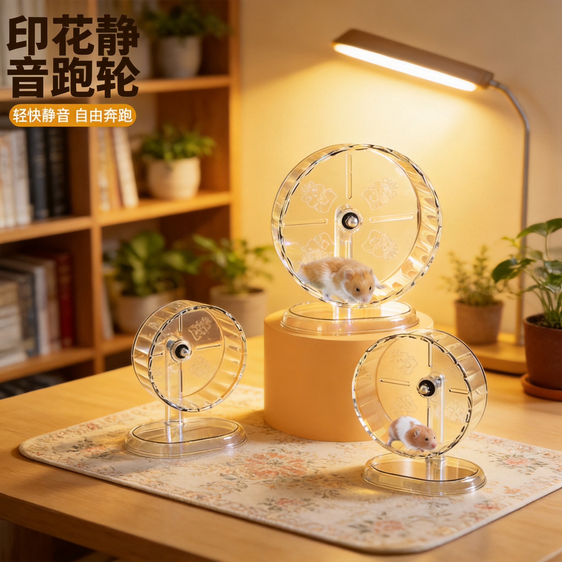 仓鼠跑轮玩具超大静音跑轮21cm滚轮支架金丝熊跑轮笼子造景用品