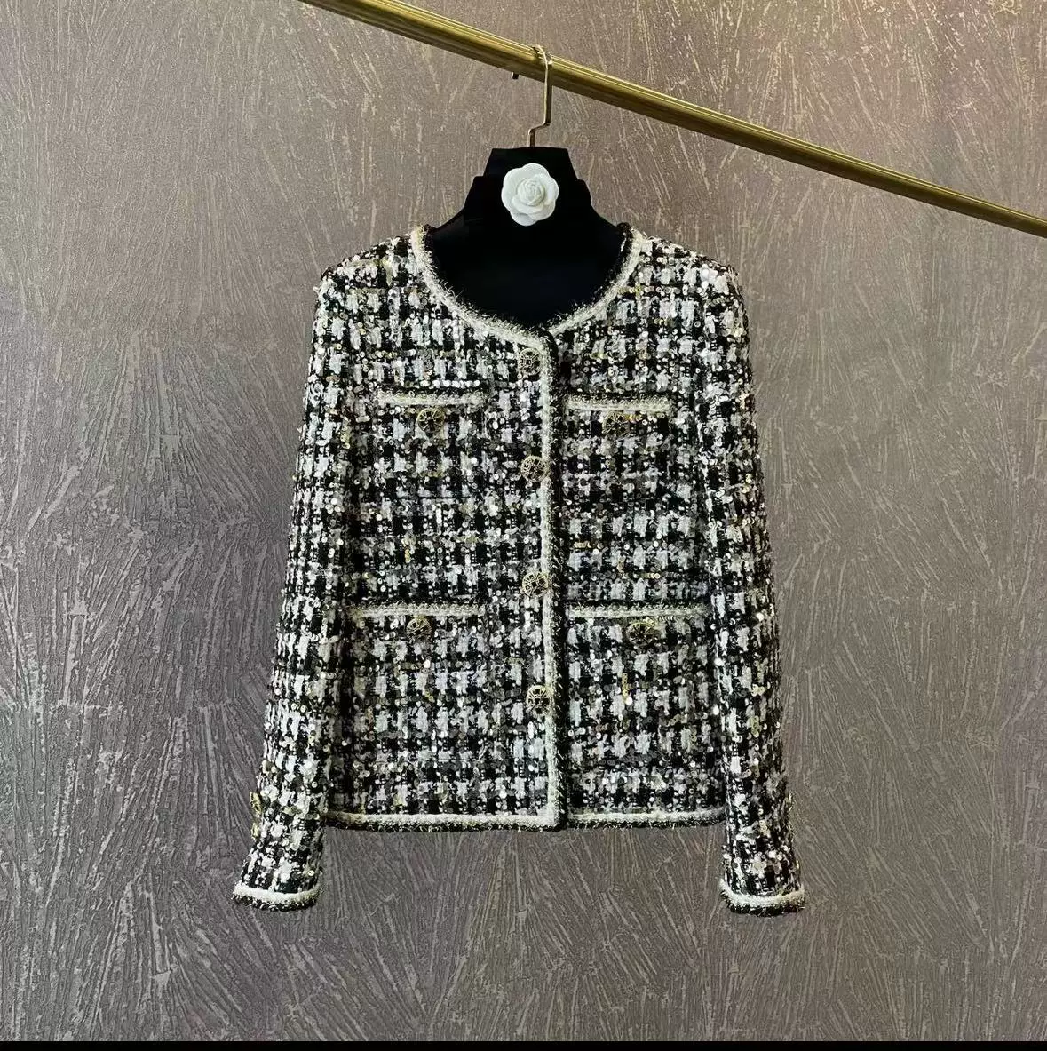法式轻奢高端小香风外套女秋冬高级感轻熟黑色气质名媛短款外套女