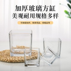 透明で厚い四角いガラスキャンドルカップ燭台ガラスの四角いシリンダー家庭用水培植物器花瓶水槽