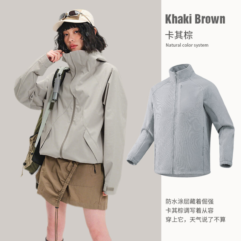 Chaqueta de exterior ligera, resistente al viento, impermeable y resistente al aceite de la marca Shanke para mujer, chaqueta de senderismo y montañismo magnética con triple protección DuPont para hombre.