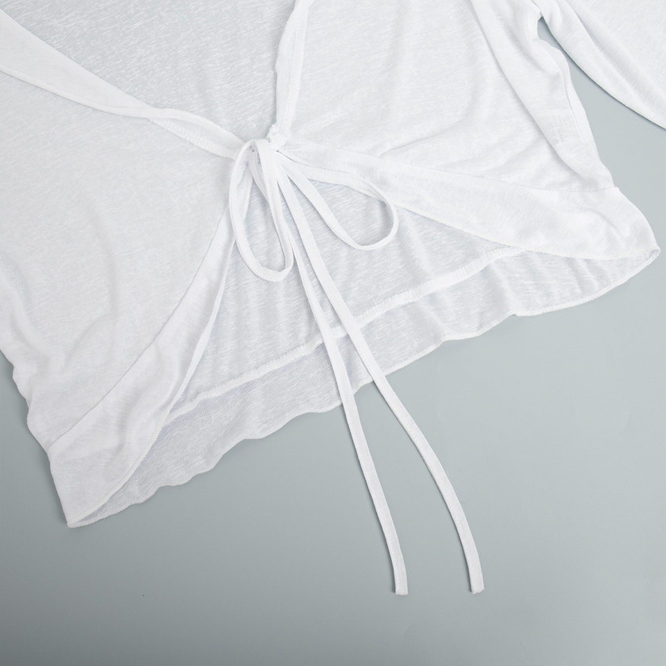 Bộ đồ ngủ nữ áo cardigan thắt dây kèm quần short dệt kim mặc nhà thoải mái — Màu trắng, Màu đen chi tiết 14