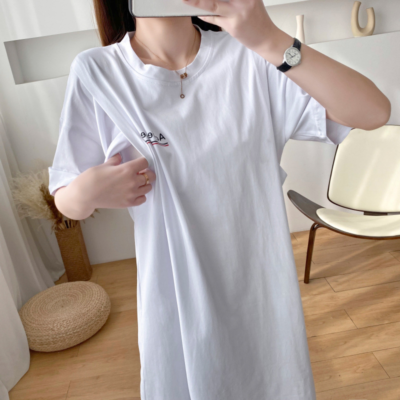 Maternity Postpartum Nursing Nightdress Summer Short-sleeved Dress Mid-length T-shirt Breastfeeding Clothes Breastfeeding Top