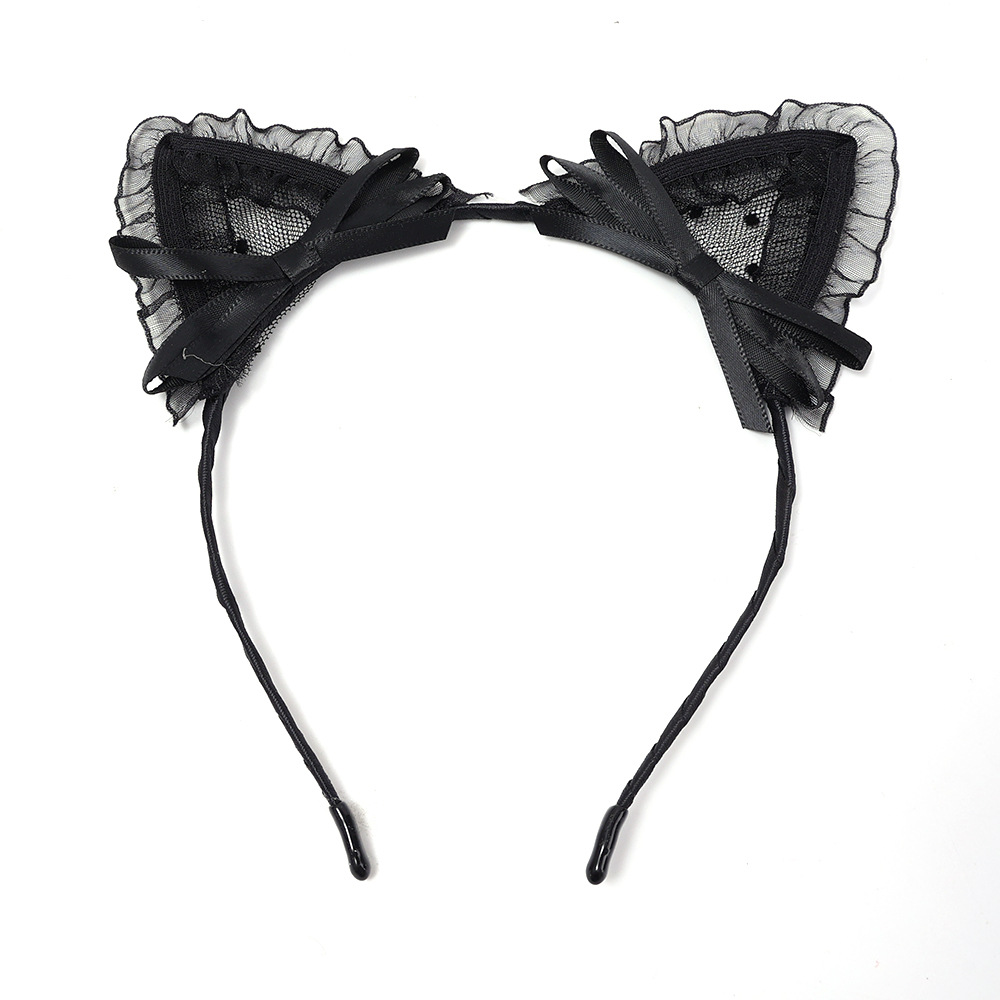 90g Weight Hair Band Hair Accessories Type 1 Piece Quantity Christmas, Daily, Party Occasion Lace Material Cat, Cat Ears Pattern Women'S Gender Cute, Retro Style Handmade, Handmade Craft Cute Retro Women'S Cat Cat Ears Lace Handmade Hair Band 无