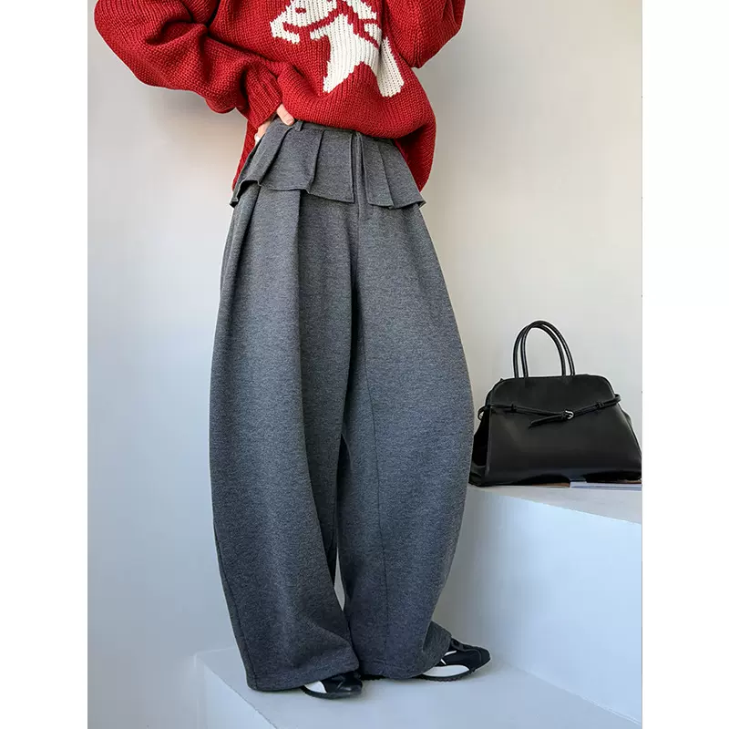 橘芷新款韩系爆款显瘦阔腿裤 层叠荷叶边设计休闲裤高腰显瘦6305