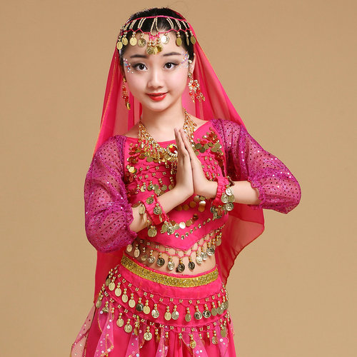 Children's Indian dance costumes Xinjiang dance folk dance fitness dance costumes belly dance highlights long-sleeved tops
