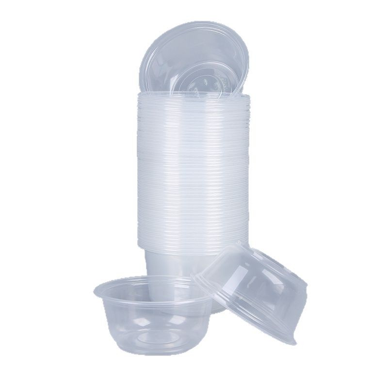 Bowl desechable de plástico doméstico pequeño conjunto de tazón de arroz redondo caja de almuerzo empaquetado caja de comedor cubiertos hielo en polvo tazón y palillos comerciales
