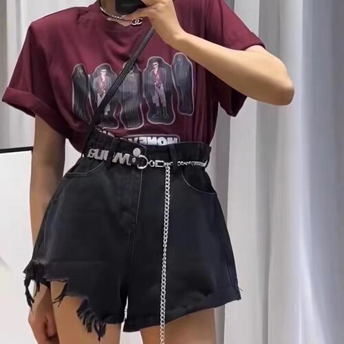 Trendy INS dark style metal letter chain thin belt women's casual simple suit jeans skirt
