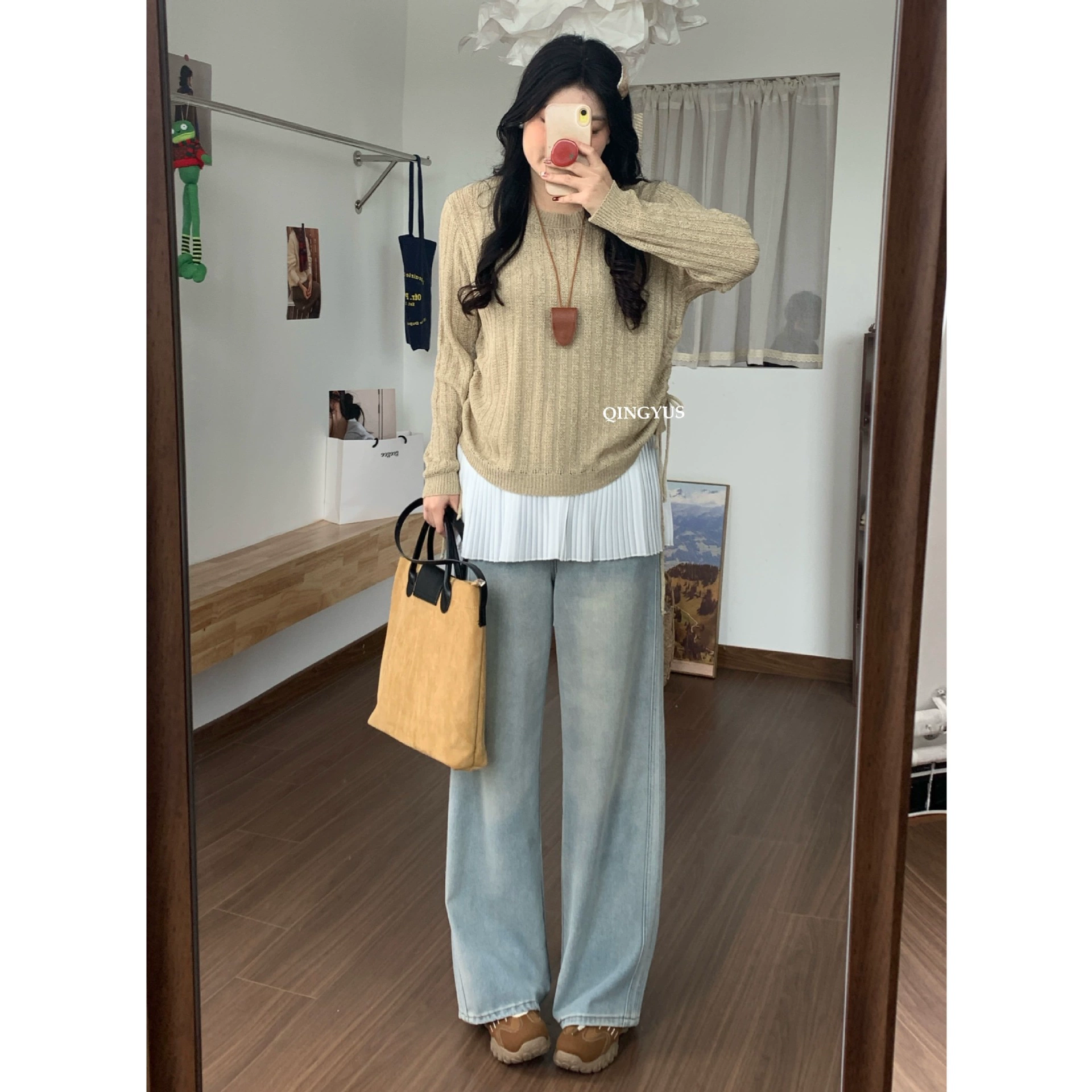 -Торт балет ~ Свободный круглый воротник слегка толстый и тонкий большой размер женский темперамент с длинными рукавами весной