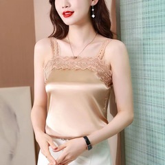 Imitation silk suspender women's vest summer suit with T-shirt sleeveless loose mulberry silk black top base