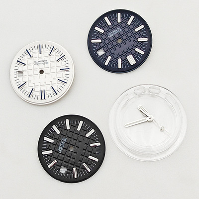 农家橡树离岸型手表刻度表盘内影圈银色条针绿夜光手表改装配件|ms