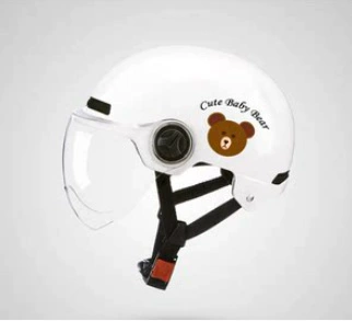 Motosiklet kaskı (dəbilqə) Half Helmet, Unisex Couple Safety - whitebear-head-short-white-lens