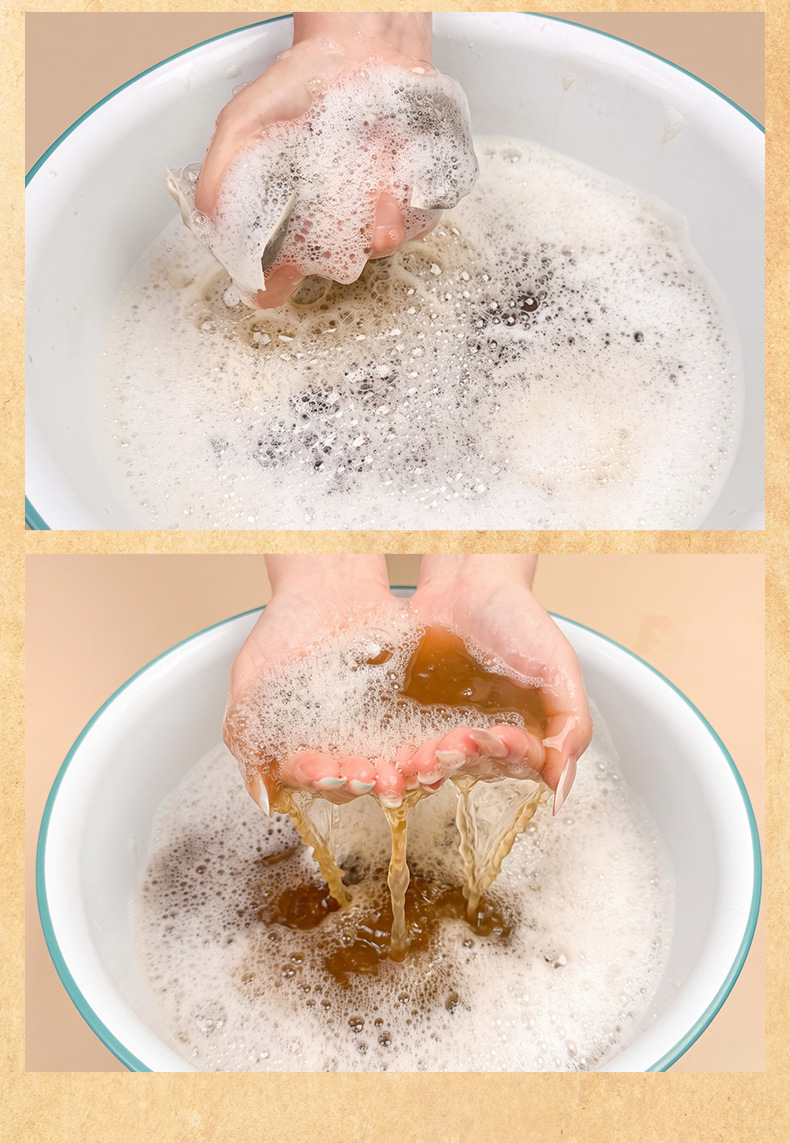 Tea Seed Herbal Hair Wash Pack Cha Fu Powder Sachets with Soapberry He Shou Wu for Postpartum Hair Care 40g x 10 Packs in use