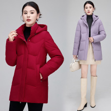 专柜防寒羽绒服女新款显瘦气质女士畜热保暖白鸭绒连帽中长款外套