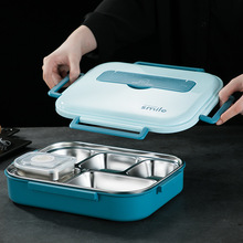 304不锈钢餐盘带汤碗长方形分格餐盒可注水加热食堂打饭四格五格