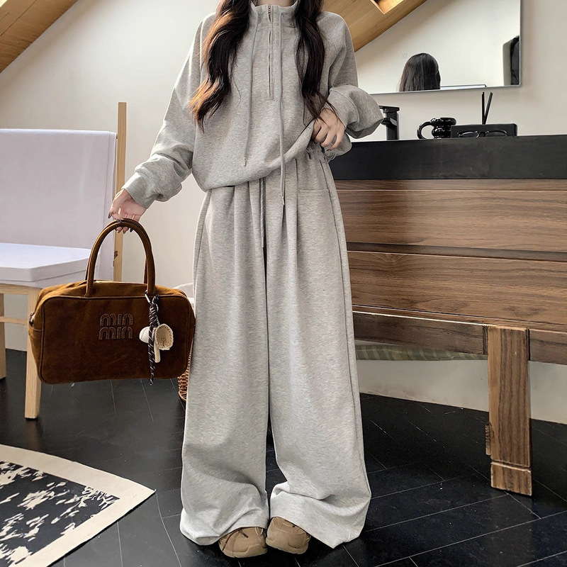 半拉链立领设计感长袖卫衣运动休闲长裤女2025秋季新款时尚套装潮|undefined