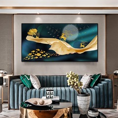 High-definition spray-painted oil painting wall decoration, single abstract golden elk and trees, luxurious art painting