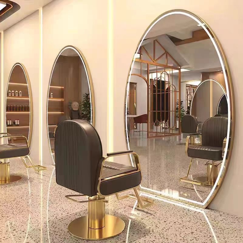 Espejo de Peluquería con Luz LED de Metal De Pie para Salón de Belleza