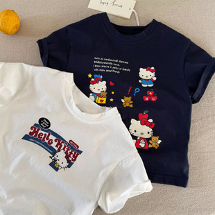 Cotton Children's Short-sleeved T-shirt Summer New All-match Casual Cartoon Hello Kitty Cute Girls' Top Trendy T-shirt