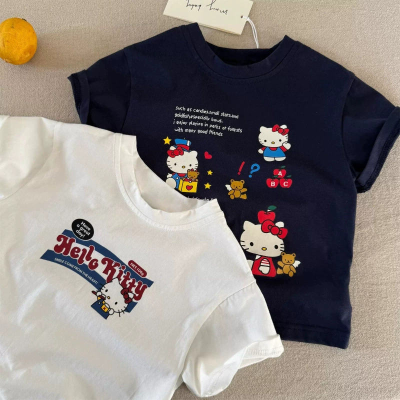 Футболка с коротким рукавом (Hello Kitty) детская хлопок, двусторонняя печать, летом мило