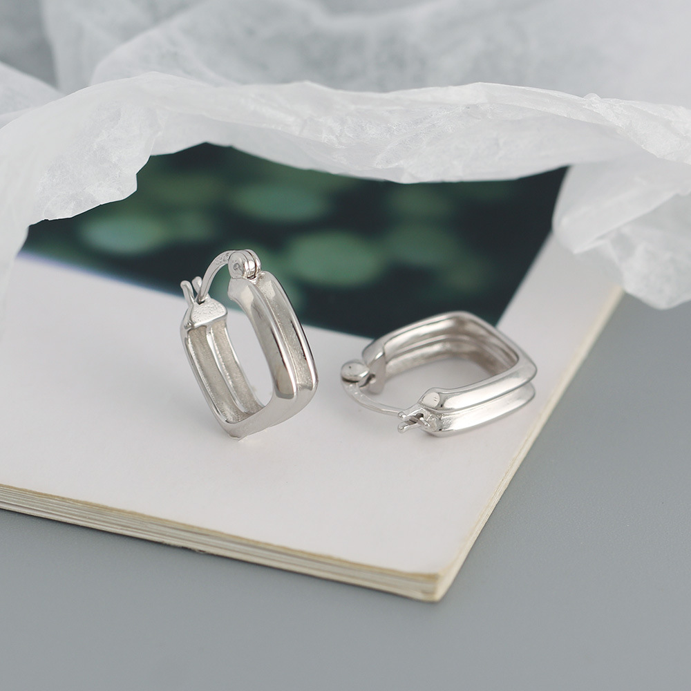 Daily Occasion Sterling Silver Material Simple Style Square Sterling Silver Earrings Plating Metal 925 Silver Earrings