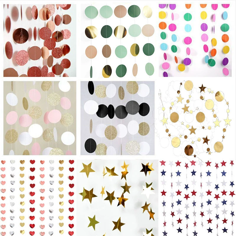 Бумажная гирлянда в виде золотых звезд, круглая гирлянда в виде пятиконечной звезды, украшение для дня рождения, черный баннер в горошек, бумажная нить.